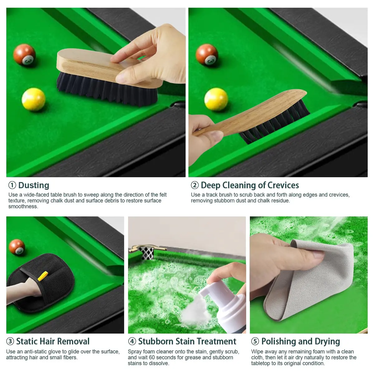 KukLynx Pool Table Cleaning Kit with Foam Spray & Brushes | Professional Billiards Accessories (70-120c) - view 7