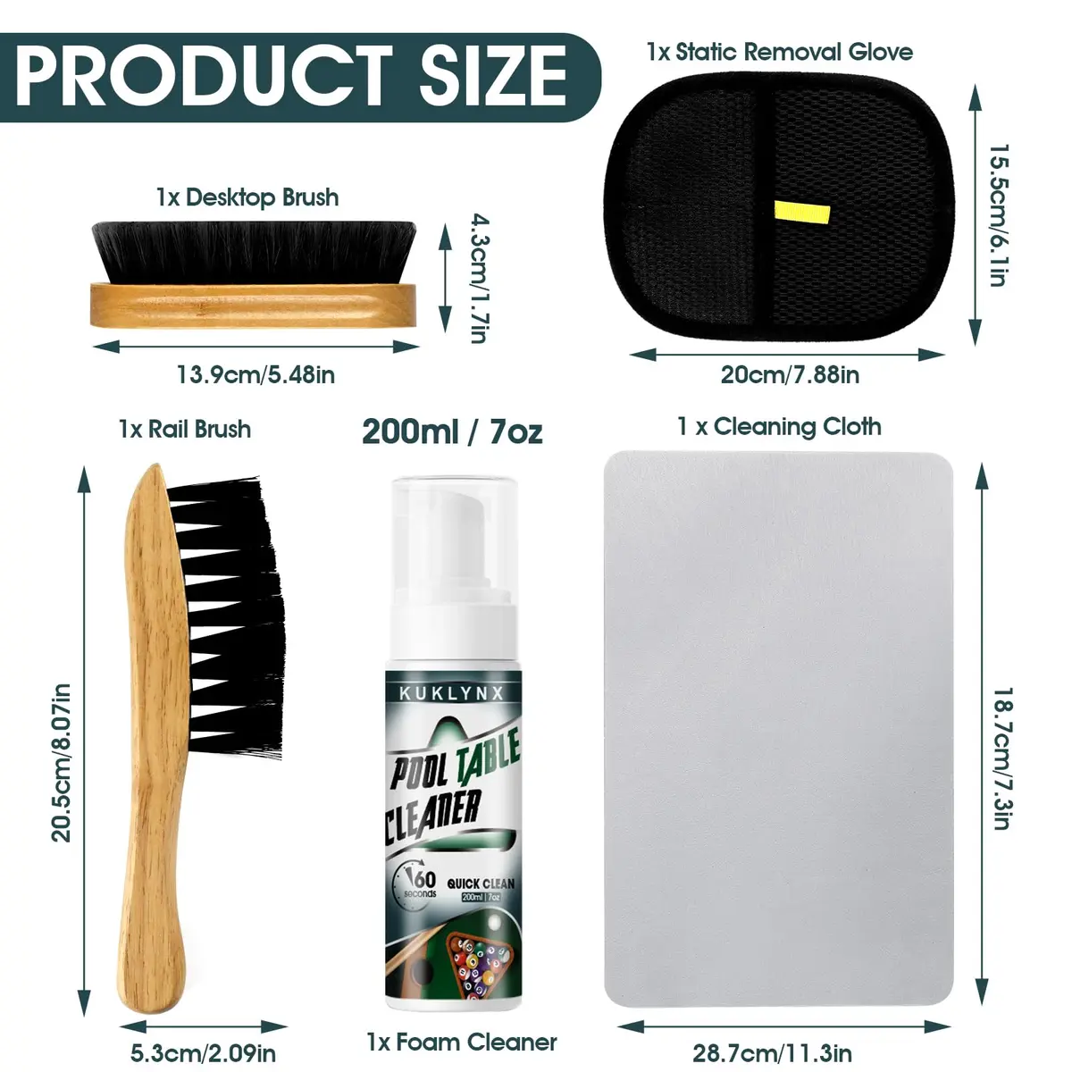 KukLynx Pool Table Cleaning Kit with Foam Spray & Brushes | Professional Billiards Accessories (70-120c) - view 2