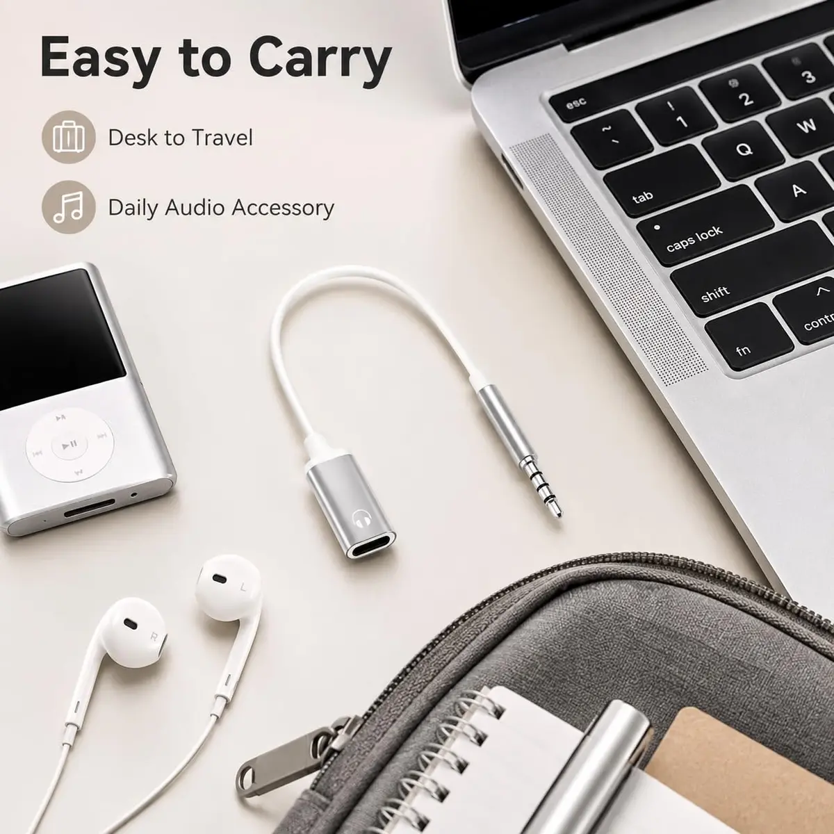 Tiosen 3.5mm Male to Type-C Female Audio Adapter Cable | White, Compatible with Smartphones, MP3 Players, Laptops, Tablets - view 7