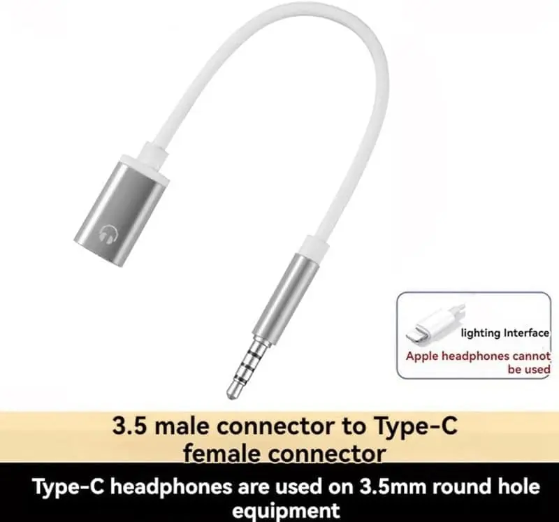 Tiosen 3.5mm Male to Type-C Female Audio Adapter Cable | White, Compatible with Smartphones, MP3 Players, Laptops, Tablets - view 4