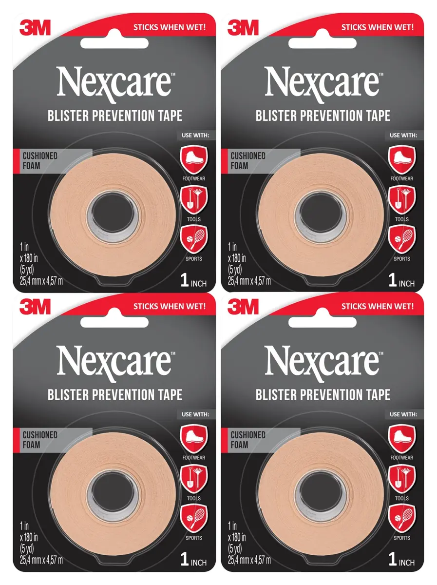 Nexcare Blister Prevention Tape 4 Rolls (1 in x 5 yds each) | Waterproof Foam Medical Tape for Feet, Hands, Toes - main product image
