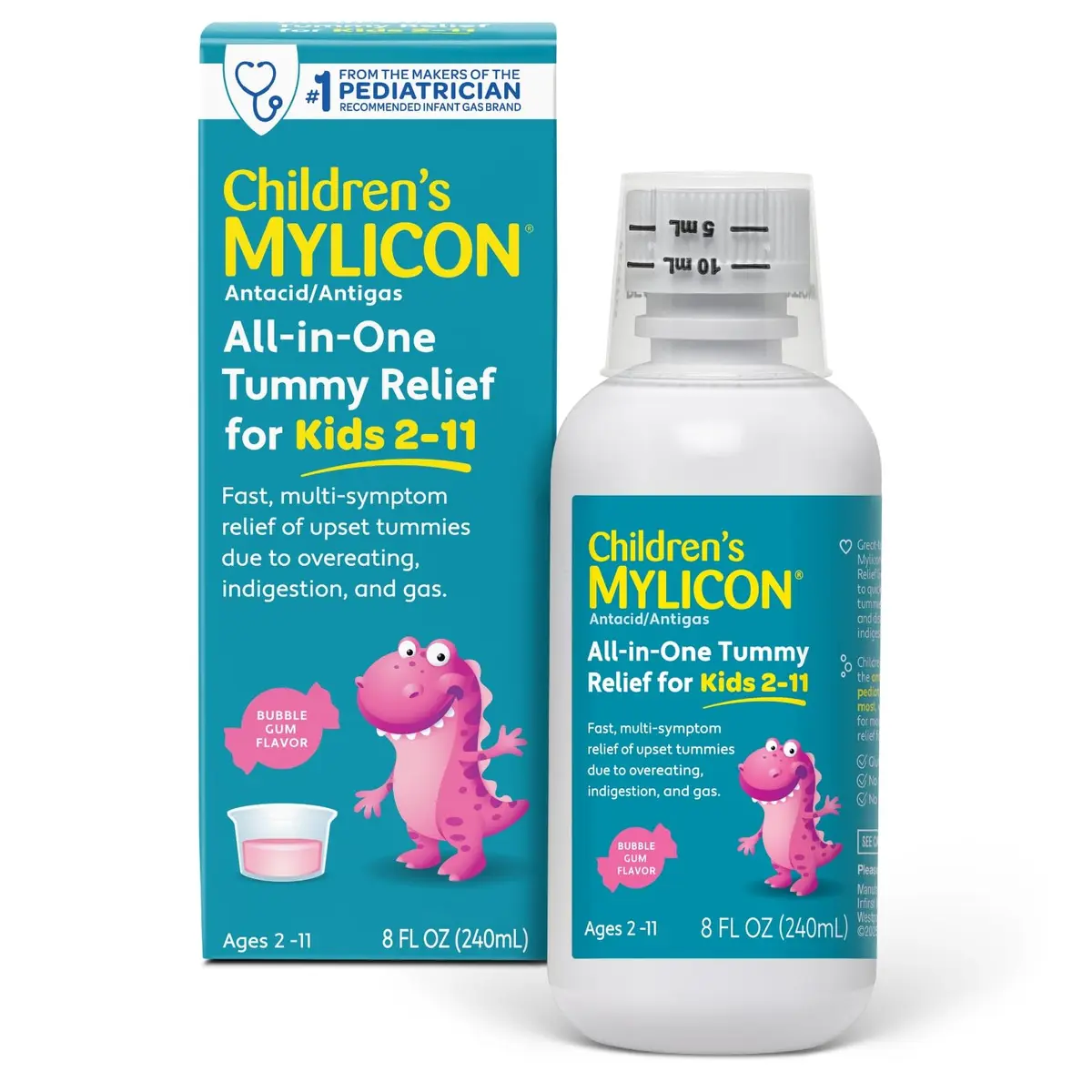 MYLICON Children's All-in-One Tummy Relief Liquid for Kids, Bubble Gum, 8oz | Fast-Acting Gas & Acid Relief for Ages 2-11 - main product image