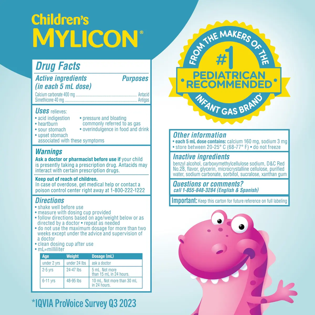 MYLICON Children's All-in-One Tummy Relief Liquid for Kids, Bubble Gum, 8oz | Fast-Acting Gas & Acid Relief for Ages 2-11 - view 5