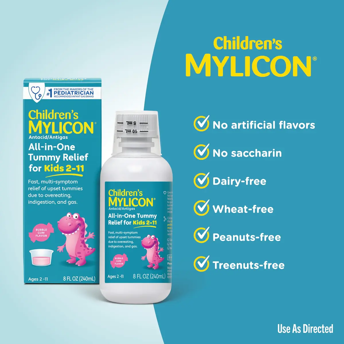 MYLICON Children's All-in-One Tummy Relief Liquid for Kids, Bubble Gum, 8oz | Fast-Acting Gas & Acid Relief for Ages 2-11 - view 6