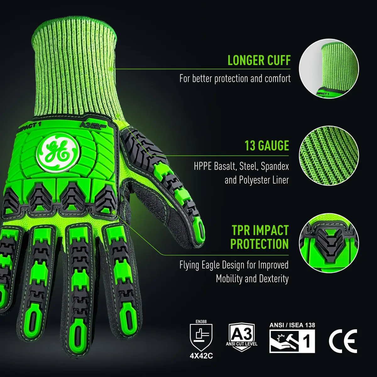 GE Impact 1 Sandy Nitrile Gloves Small | Cut & Impact Level A3, 13 GA, Fitted - view 2