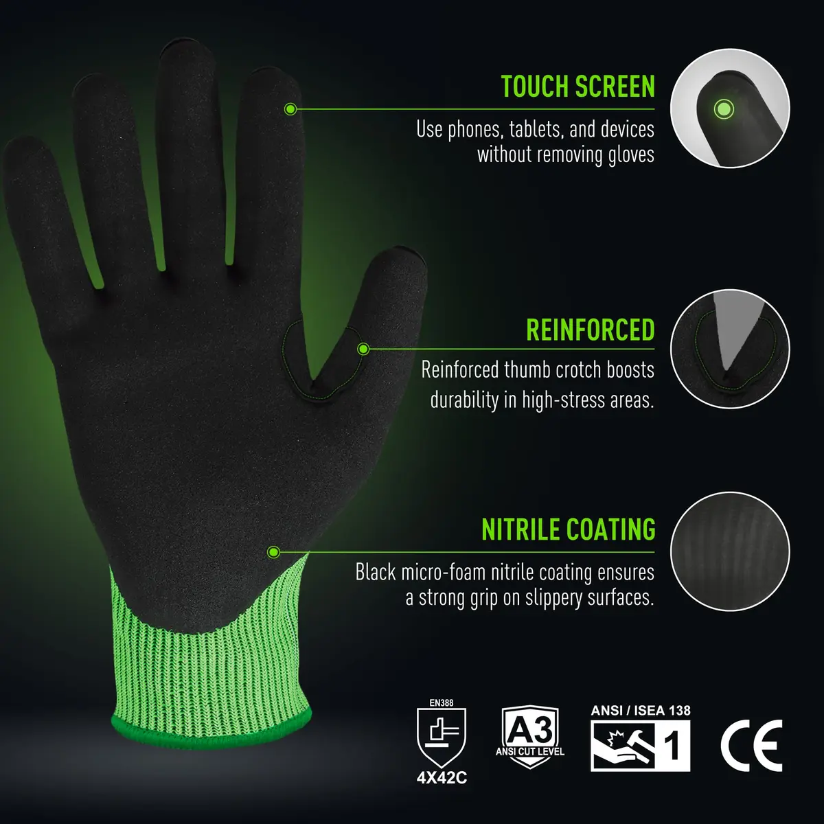 GE Impact 1 Sandy Nitrile Gloves Small | Cut & Impact Level A3, 13 GA, Fitted - view 3