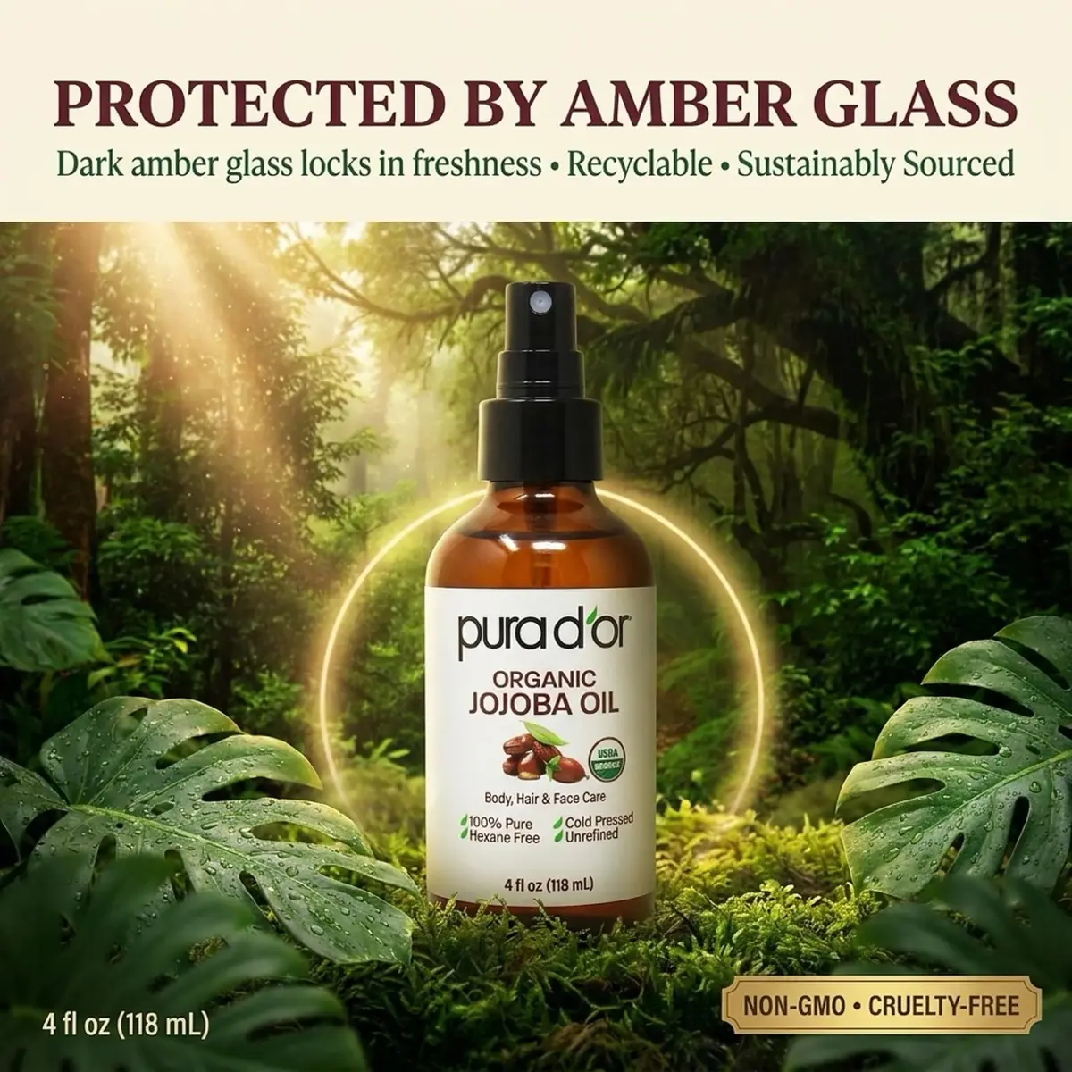 PURA D'OR Organic Jojoba Oil 118ml (4 Fl Oz) | USDA Certified Pure Natural Moisturizer for Skin, Hair, Body, Face & Nails - view 6
