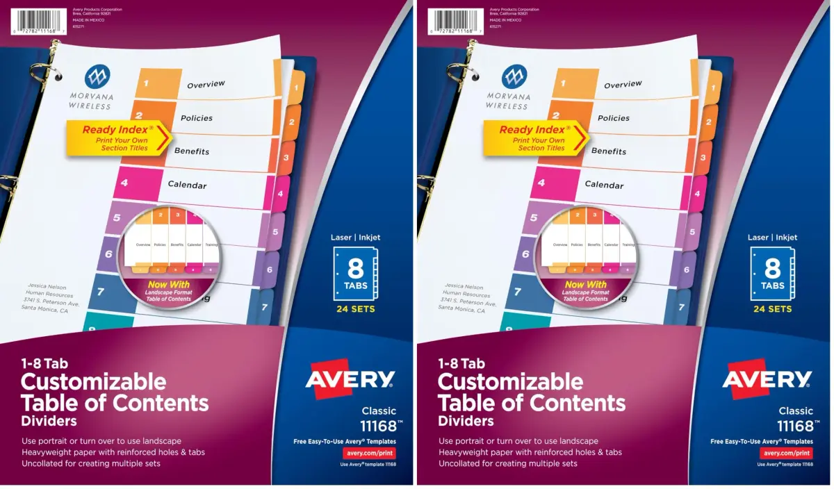 Avery Ready Index 8-Tab Dividers, Multicolor, 24 Sets of 8 Tabs (48 Total Sets) | Customizable Table of Contents for 3-Ring Binders - main product image