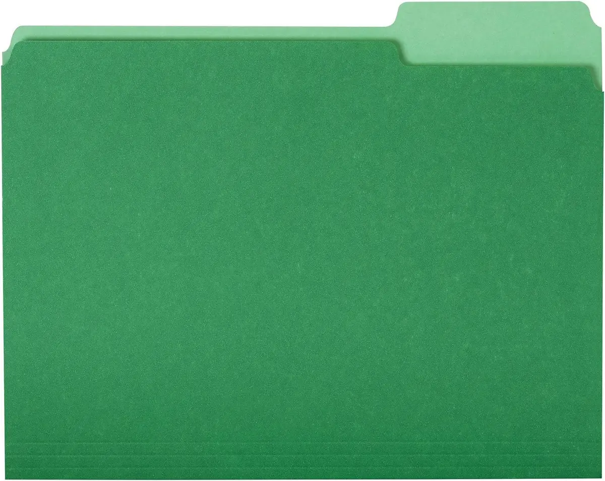 Amazon Basics File Folders for Organization, Letter Size, 1/3 Cut Tab, Bright Green, Pack of 360 | Durable 11 pt. Covers - main product image