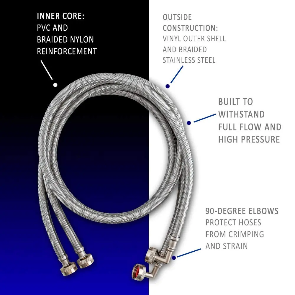 Eastman Braided Stainless Steel Washing Machine Hose Connectors with Elbows 1.52 m (5 ft) Pack of 2 | Full Flow, High Pressure, CSA Certified - view 8