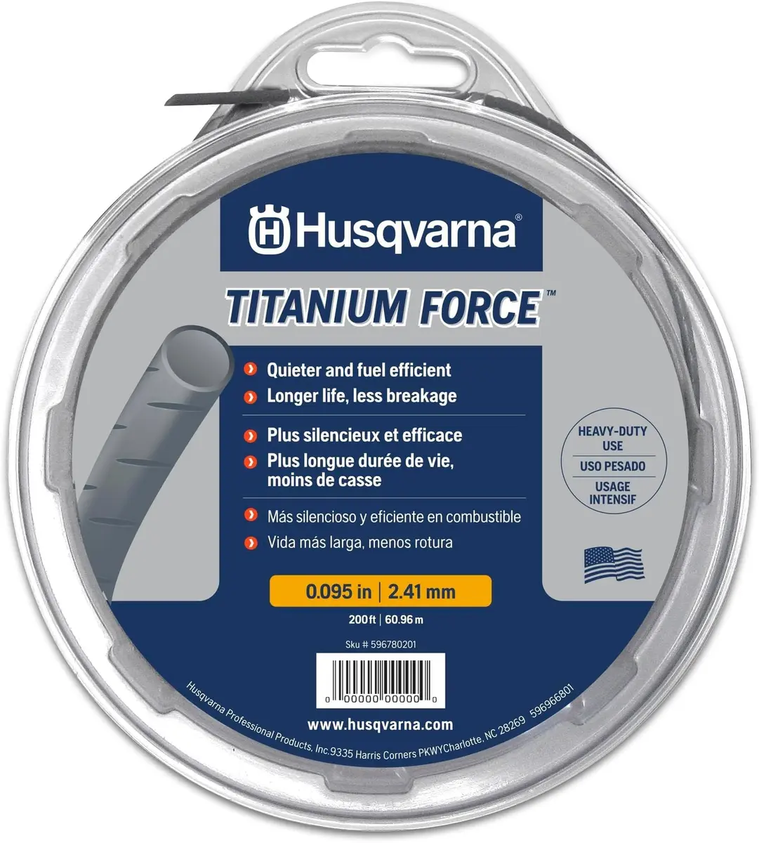 Husqvarna Titanium Force 0.095-Inch,140-Foot Spooled String Trimmer Line | Commercial Grade Co-Polymer, Quiet & Durable - main product image