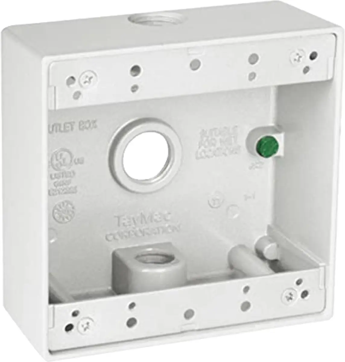 TayMac DB375WH 2-Gang Weatherproof Box 3/4-Inch Outlets White 9-Pack | NEMA Compliant Die Cast Metal - main product image