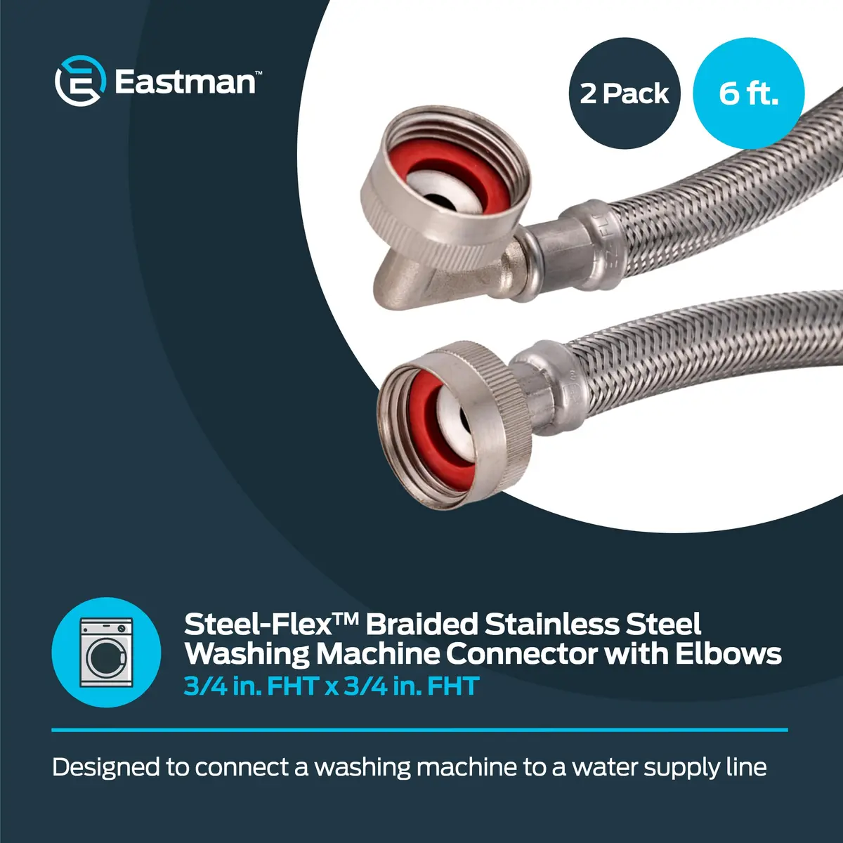 Eastman 6 ft Washing Machine Hose Connectors with Elbows, 3/4 in FHT x 3/4 in FHT, Braided Stainless Steel, 41066 (Pack of 24) | 213.36 m (720 ft) Total Length - view 2
