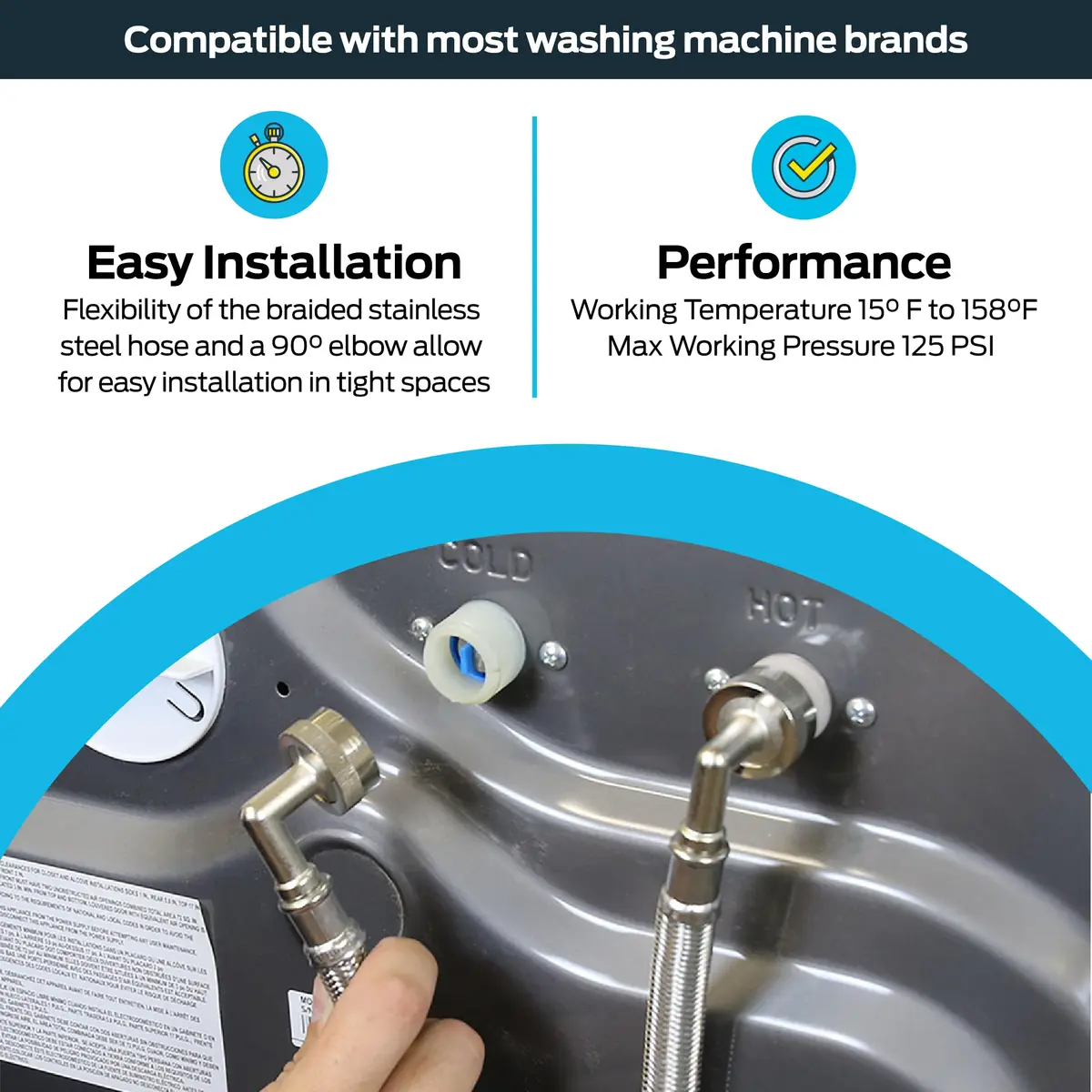 Eastman 6 ft Washing Machine Hose Connectors with Elbows, 3/4 in FHT x 3/4 in FHT, Braided Stainless Steel, 41066 (Pack of 24) | 213.36 m (720 ft) Total Length - view 3