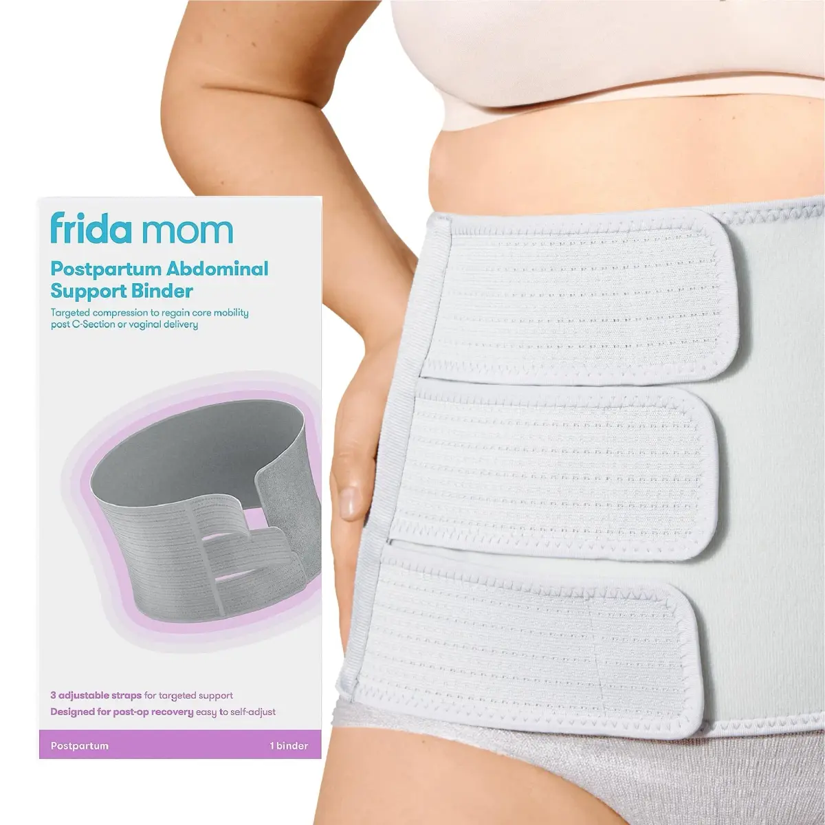 Frida Mom Postpartum Belly Binder 9" High (Pack of 4) | Adjustable Compression Wrap for C-Section & Vaginal Birth Recovery - main product image