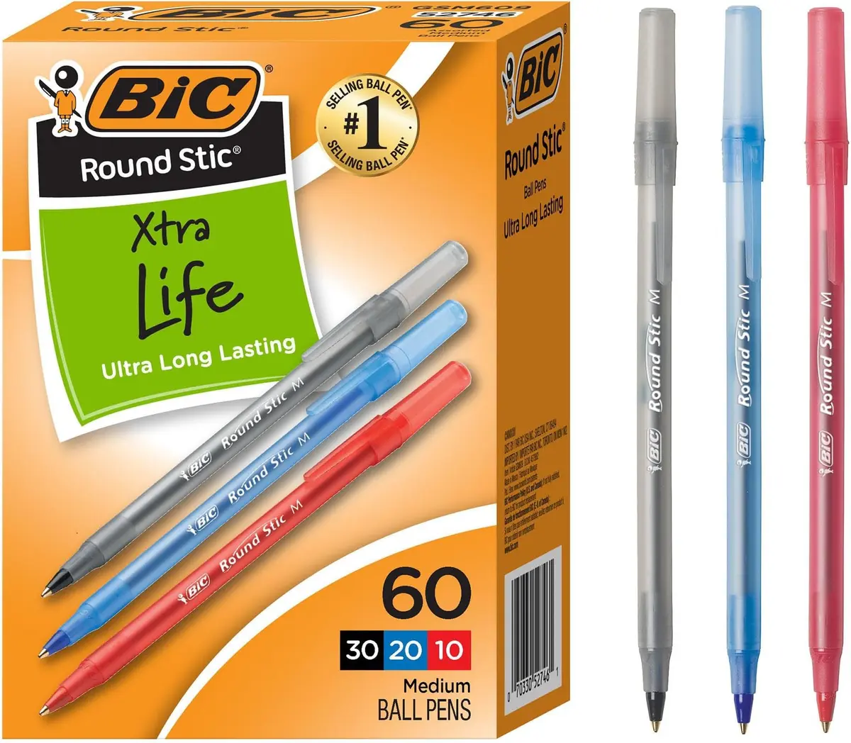 BIC Round Stic Xtra Life Assorted Ink Ballpoint Pens, Medium Point 1.0mm, 540 Count | Smooth Ink Flow for Office & School - main product image