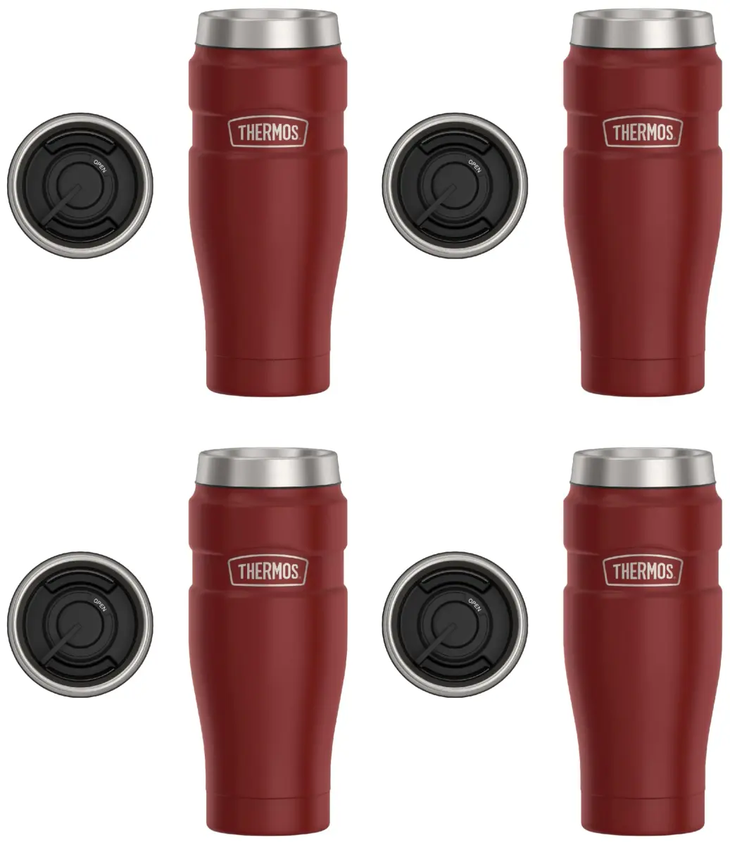 THERMOS Stainless King Vacuum-Insulated Travel Tumbler 16oz (590ml) Rustic Red, 4-Pack | Keeps Drinks Hot 7 Hrs, Cold 18 Hrs - main product image