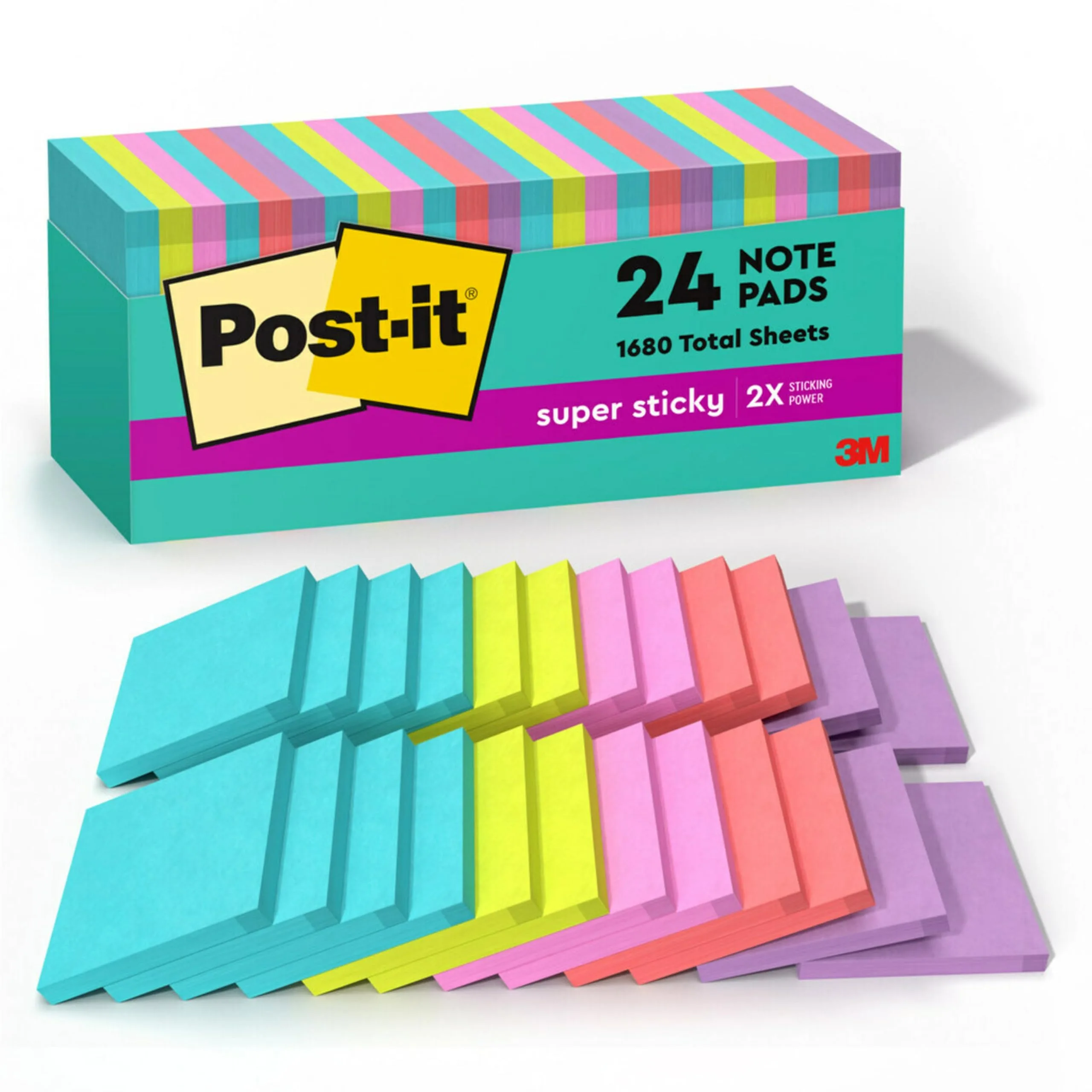 Post-it Super Sticky Notes (24 Pads, 70 Sheets Each) | Supernova Neons Collection - main product image