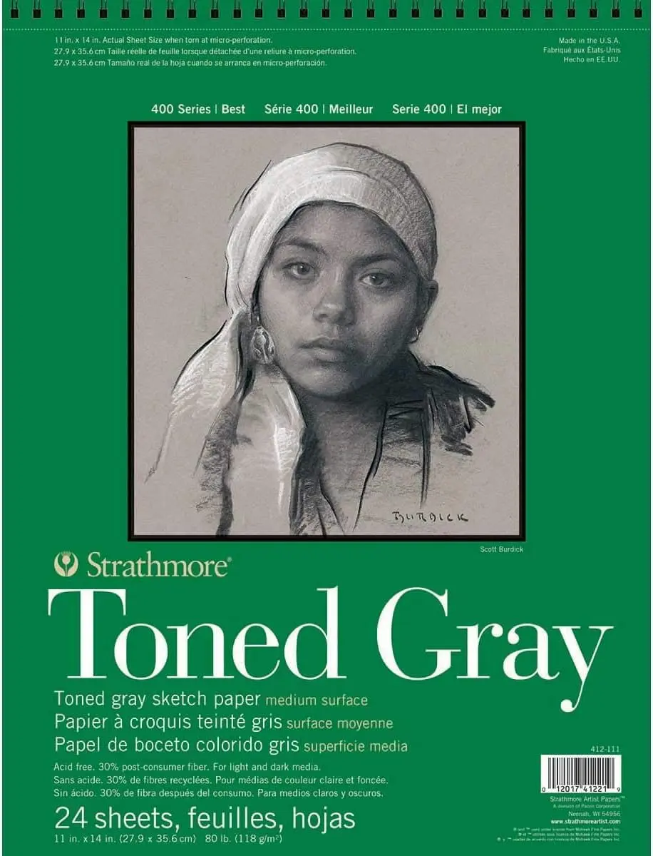 Strathmore 400 Series Wire Bound Toned Sketch Pad 11 x 14 inches Gray 288 Sheets (Pack of 12) | Artist-Grade Paper for Drawing & Illustration - main product image