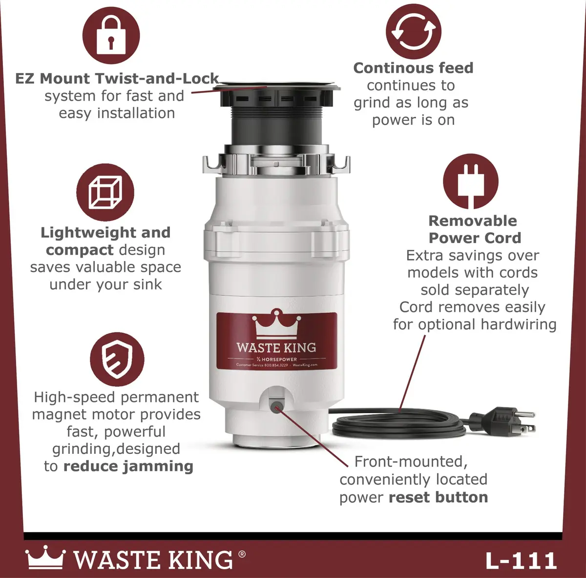 Waste King L-111 Garbage Disposal 1/3 HP Continuous Feed (Pack of 2) | 115 Volt Motor - view 6
