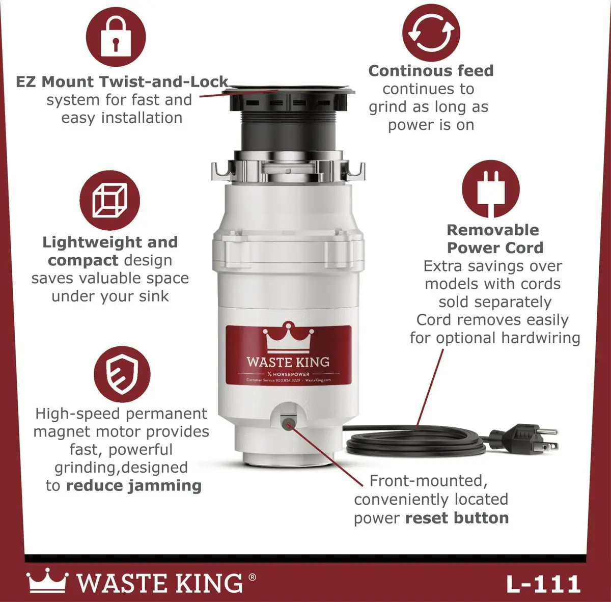 Waste King L-111 Garbage Disposal 1/3 HP Continuous Feed (Pack of 2) | 115 Volt Motor - view 3