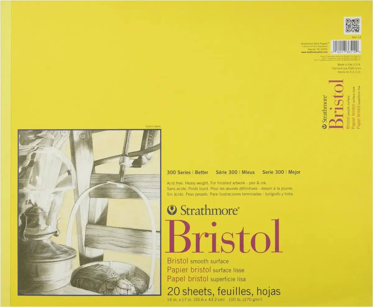 Strathmore 300 Series Bristol Paper Pad, Smooth Finish, 14x17 Inches, 20 Sheets, White - main product image
