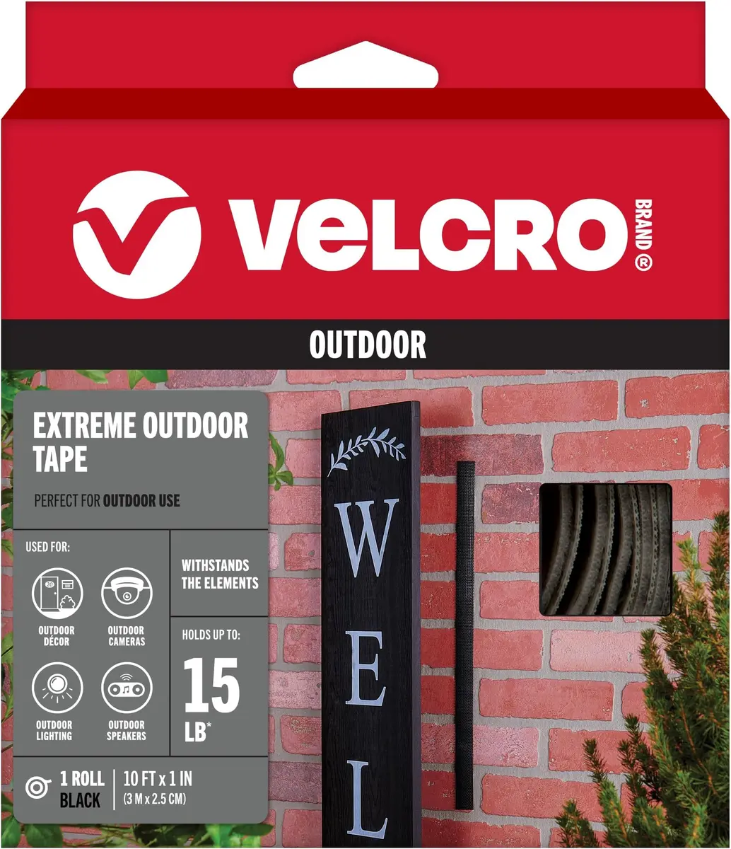 VELCRO Brand Extreme Outdoor Heavy Duty Tape 10ft x 1in (3.04m x 2.54cm) Black | Holds 15 lbs (6.8 kg) per 1-inch strip - main product image