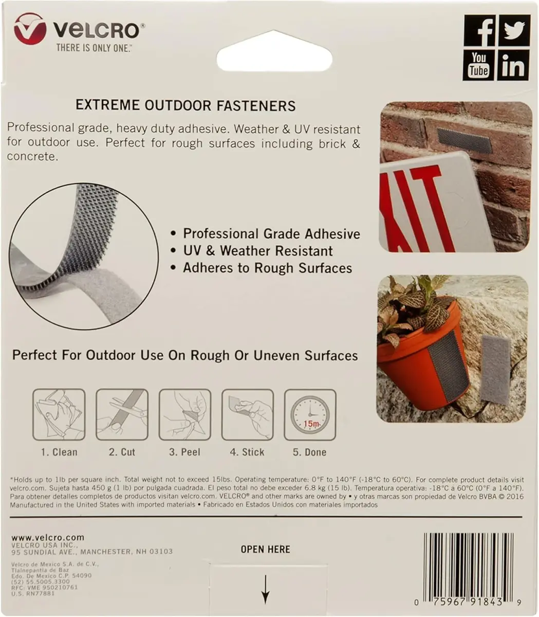 VELCRO Brand Extreme Outdoor Heavy Duty Tape 10ft x 1in (3.04m x 2.54cm) Black | Holds 15 lbs (6.8 kg) per 1-inch strip - view 5
