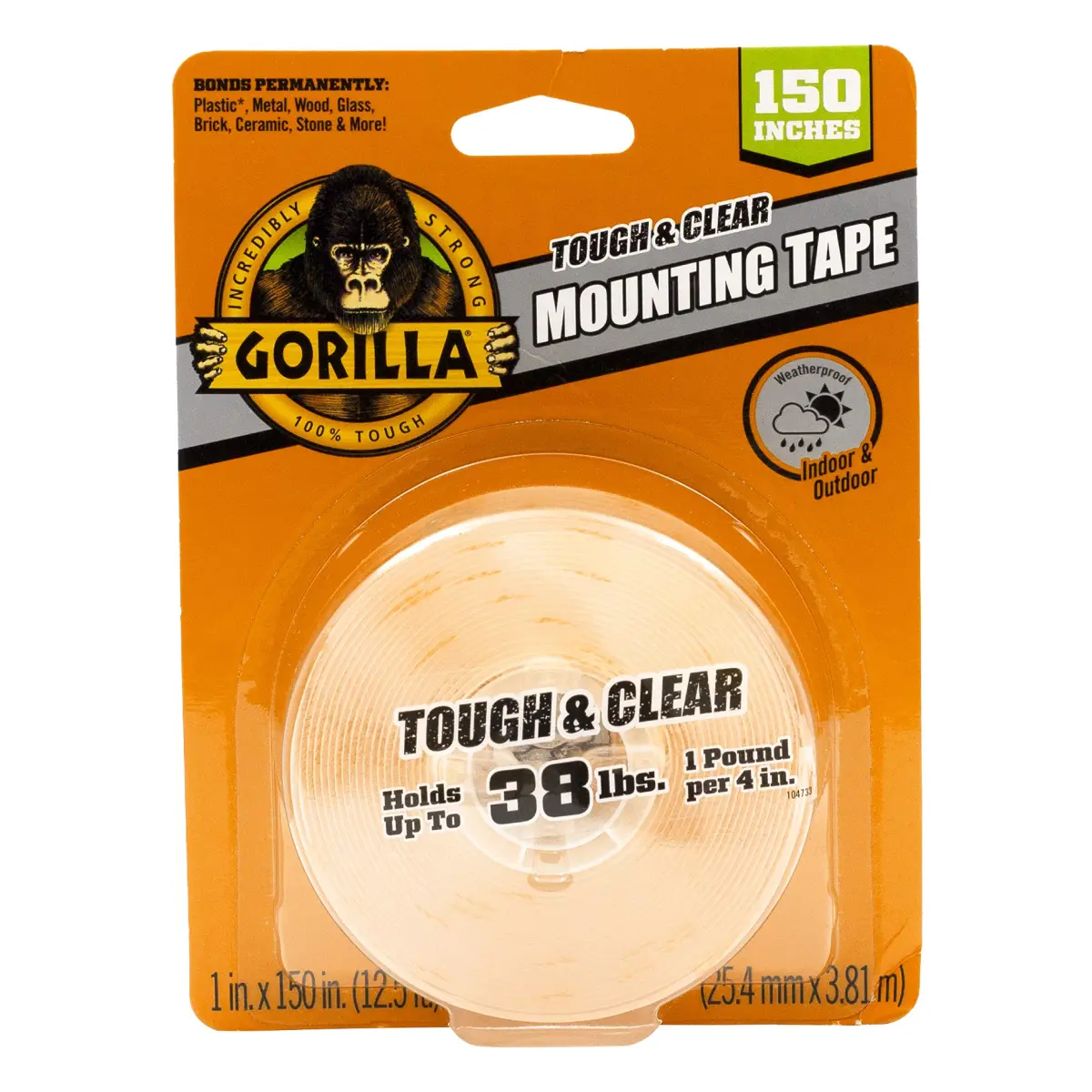 Gorilla Tough & Clear Double Sided Mounting Tape, Clear, 1" x 150" (Pack of 6) | Heavy Duty Weatherproof Adhesive - main product image