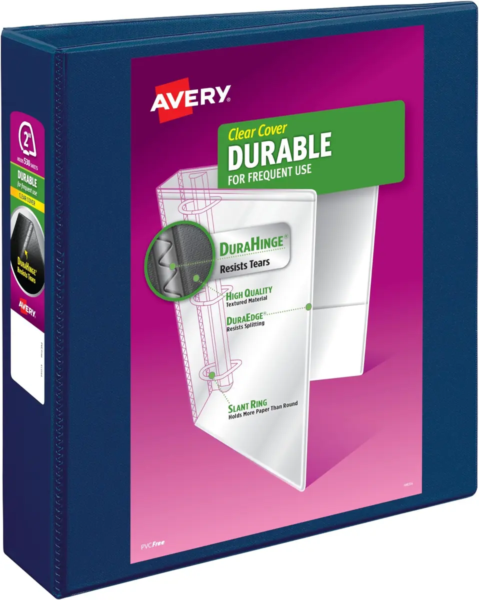 Avery Durable View 3 Ring Binder, 2 Inch Slant Rings, 530-Sheet Capacity, DuraHinge, Dark Blue (Pack of 6) | Professional Organization for Documents - main product image