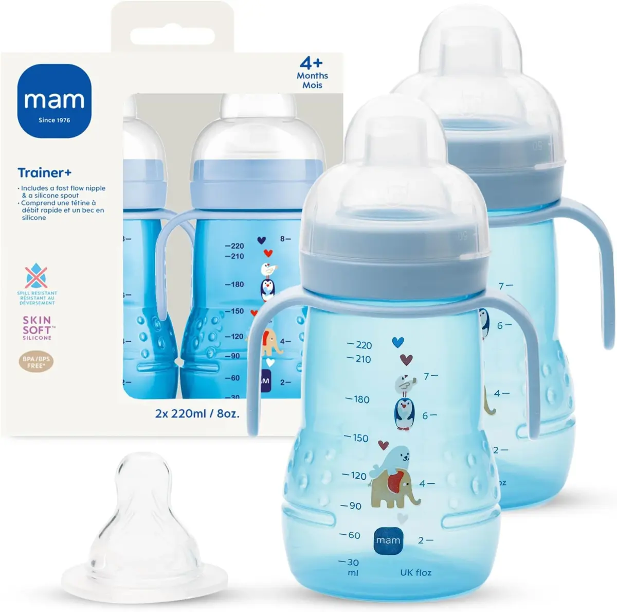 MAM Trainer Sippy Cup for Toddlers 1-3, 237ml (8 oz) | Spill-Free Nipple & Non-Slip Handles - main product image