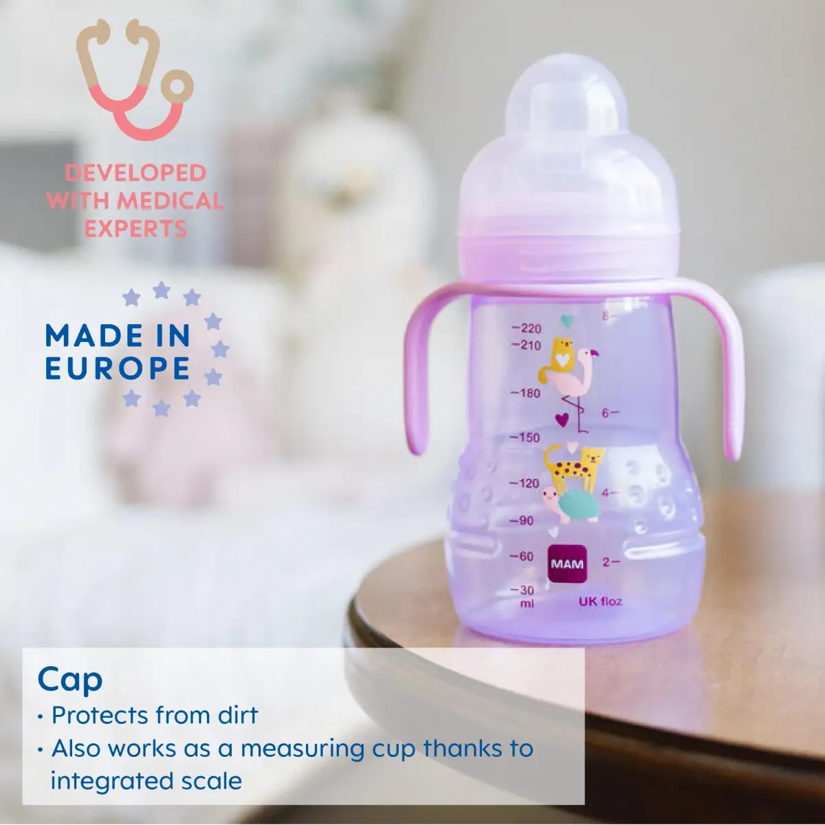 MAM Trainer Sippy Cup for Toddlers 1-3, 237ml (8 oz) | Spill-Free Nipple & Non-Slip Handles - view 4