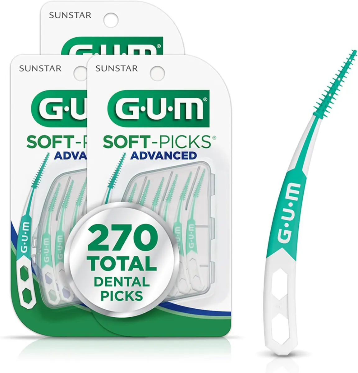 GUM Soft-Picks Advanced Dental Picks for Teeth Cleaning 90 Count | Soft Bristles for Plaque Removal - main product image