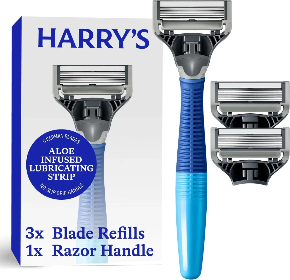 Harry's Original Shaving Kit for Men — German-Engineered Razor Handle & 3 Blade Refills | Ocean Blue, Pack of 10 - main product image