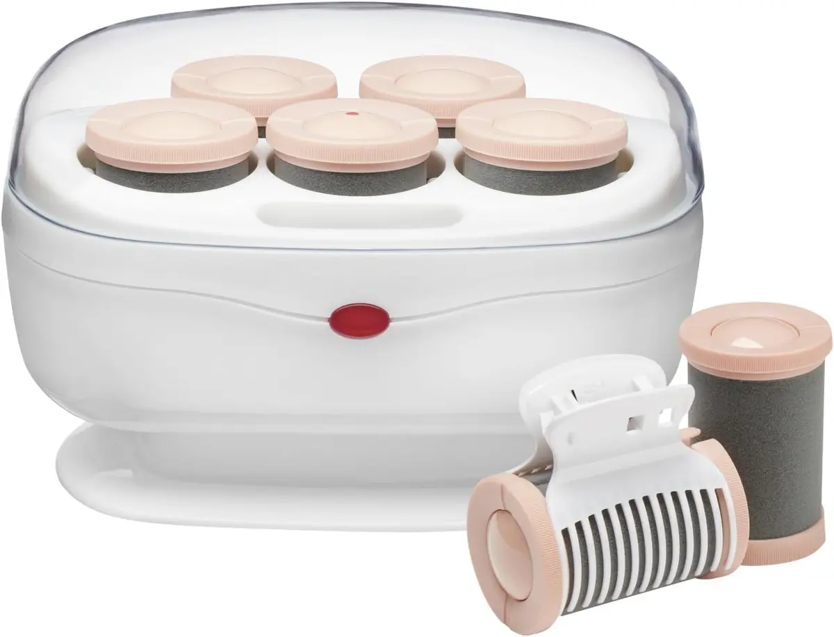 Conair Double Ceramic Hot Rollers 1½-Inch Pink/White | Long, Medium & Short Hair, Dual Voltage - main product image