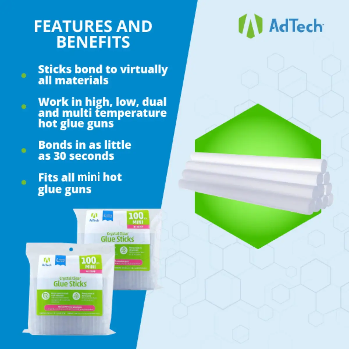 Adtech High Temp Mini Size Glue Sticks Clear 4 Inch (200 Sticks, 8-Pack) | USA Engineered for Versatile Bonding - view 9