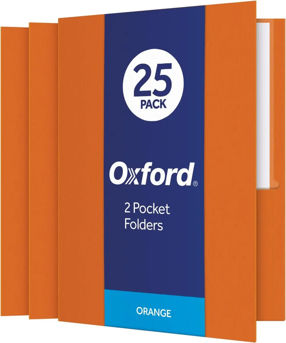 Oxford Twin-Pocket Folders, Letter Size, Orange, 125 Count | Textured Paper for Professional Organization - main product image