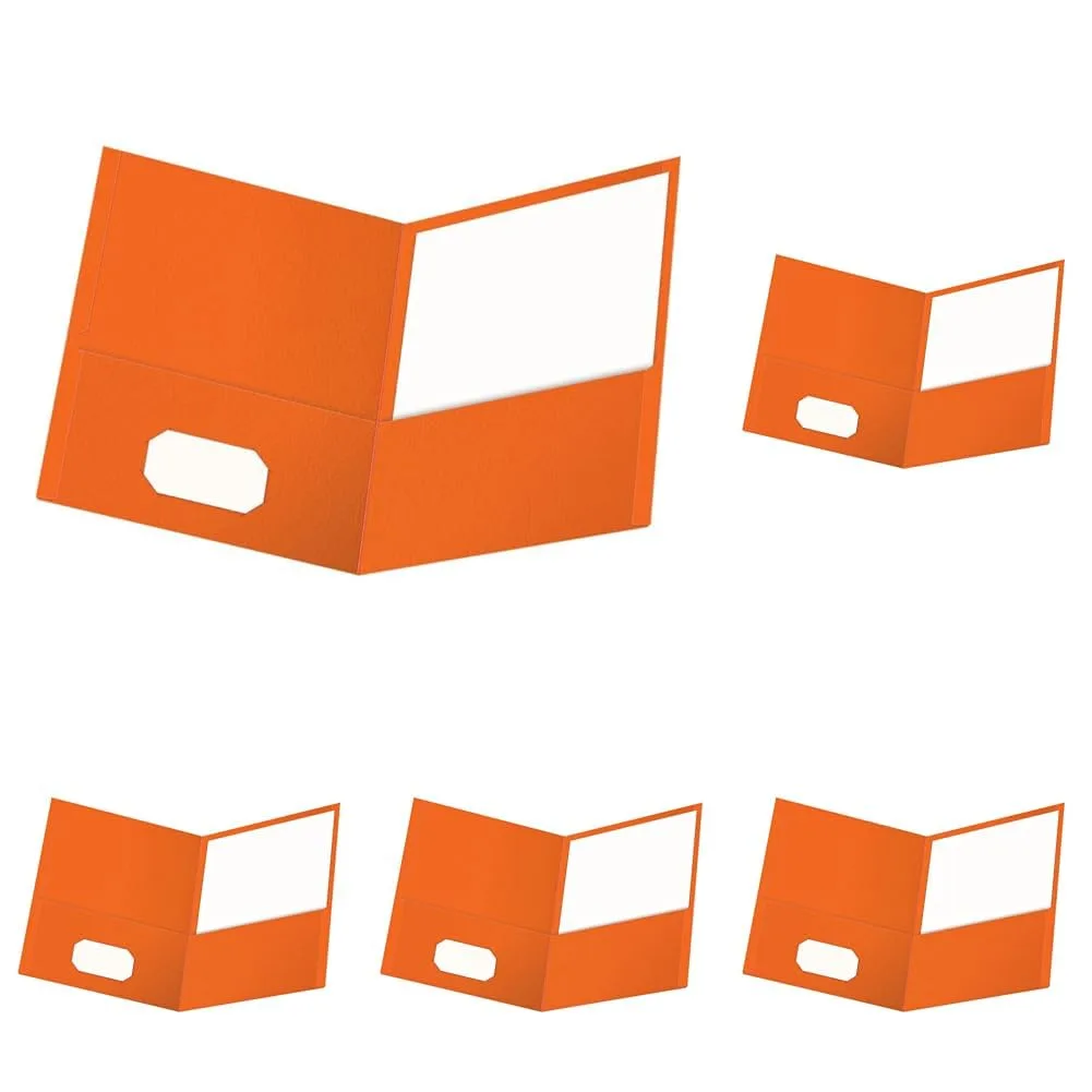 Oxford Twin-Pocket Folders Textured Paper Letter Size Orange, Holds 100 Sheets (25 Count Pack of 5) - main product image