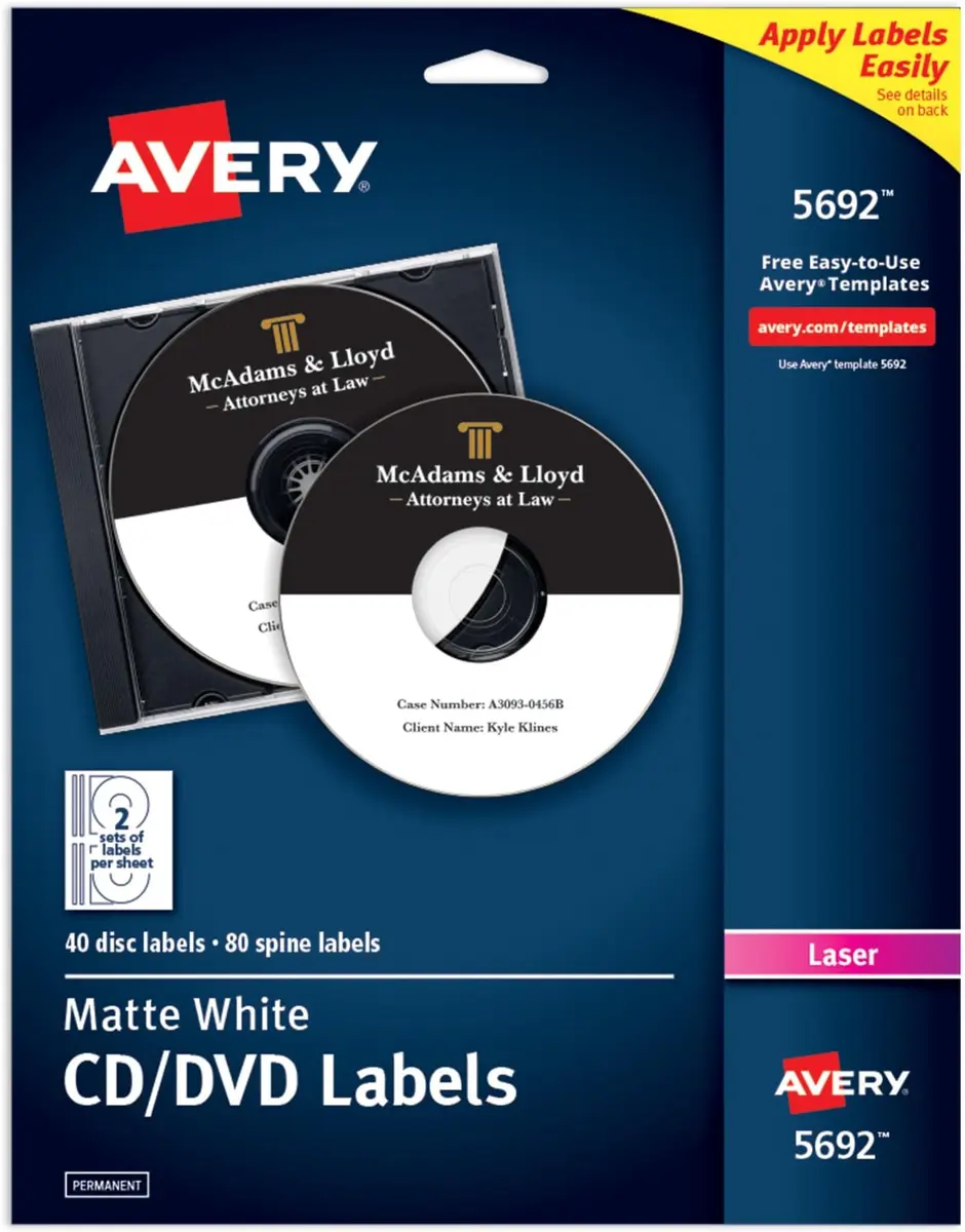 Avery Printable CD Labels, Matte White, Permanent Adhesive | Laser Printable for DVDs & PC Discs - main product image