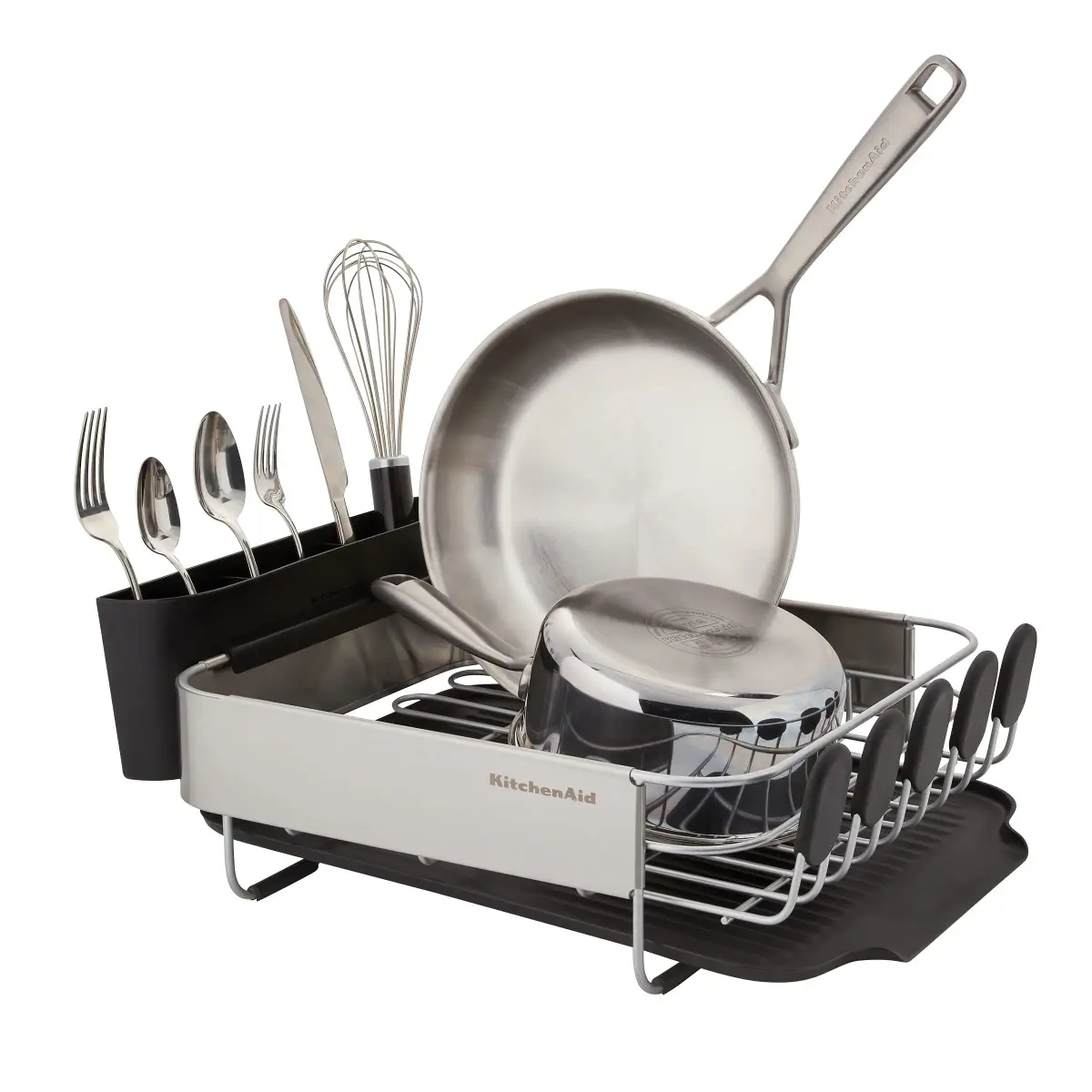 KitchenAid Compact Black Dish Rack (Pack of 4) - Rust Resistant, Space Saving with Removable Caddy - view 2