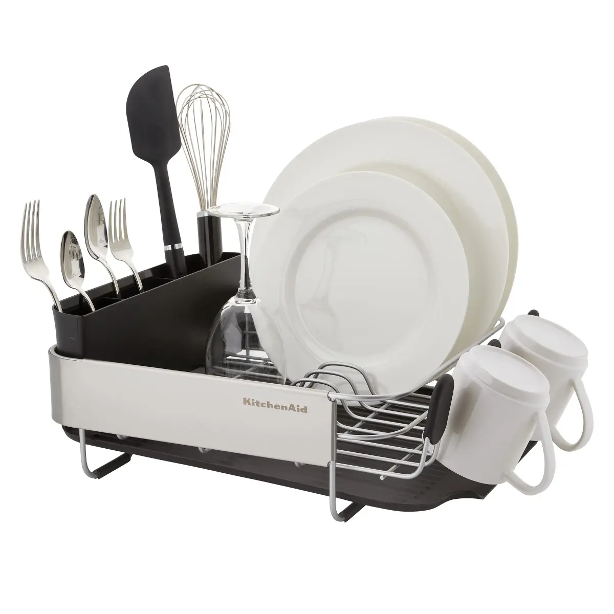 KitchenAid Compact Black Dish Rack (Pack of 4) - Rust Resistant, Space Saving with Removable Caddy - view 3