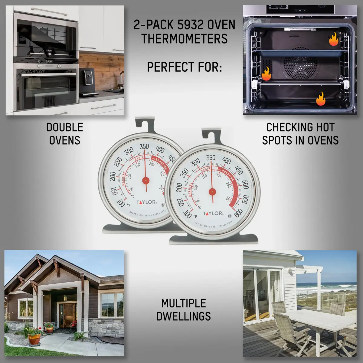 Taylor 5932 Large Dial Oven Thermometer, 3.25 Inch Stainless Steel Kitchen Cooking Thermometer for Oven, BBQ, Grill, Roasting, High Heat Resistance, Silver (Pack of 12) - view 2