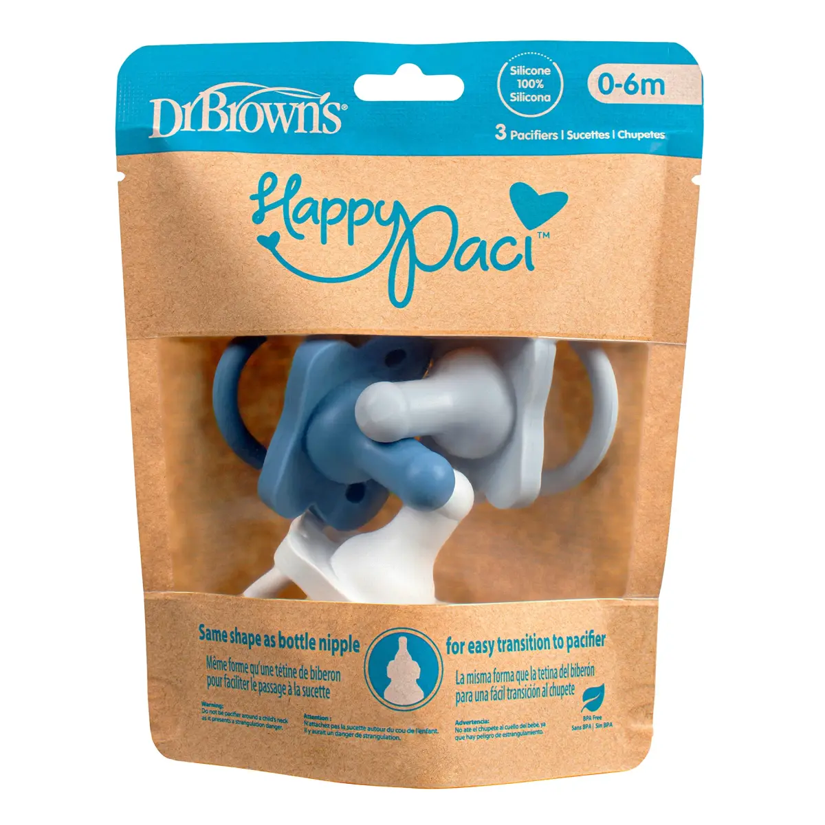 Dr. Brown's HappyPaci Silicone Baby Pacifier 0-6m | BPA-Free, Contoured Shield - view 6