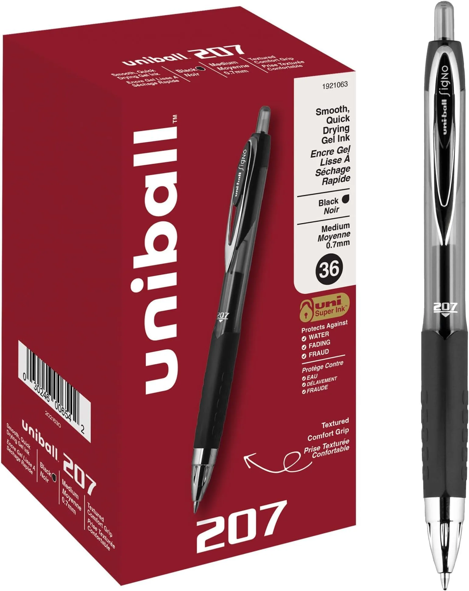 Uni-Ball 207 Retractable Gel Pens, Medium Point (0.7mm), Black, 36 Count (Pack of 6) | Smooth Ink Flow for Office & Students - main product image
