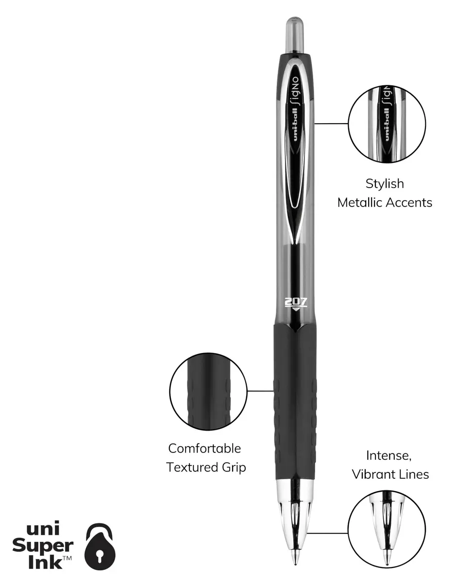 Uni-Ball 207 Retractable Gel Pens Medium Point 0.7mm Black 216 Count (Pack of 6) | Smooth Writing Gel Pens for Office & Students - view 2