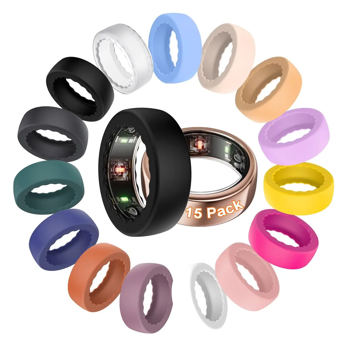 BO&DQQ 15 Pack Ultra-Thin Silicone Covers for Oura Ring Gen 4/4 Ceramic/3 | Precise Sensor Fit & Waterproof - main product image