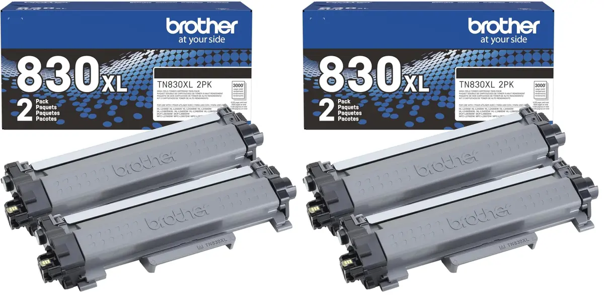 Brother Genuine TN830XL Black High Yield Toner Cartridge 2-Count | Print up to 3,000 Pages Each - main product image