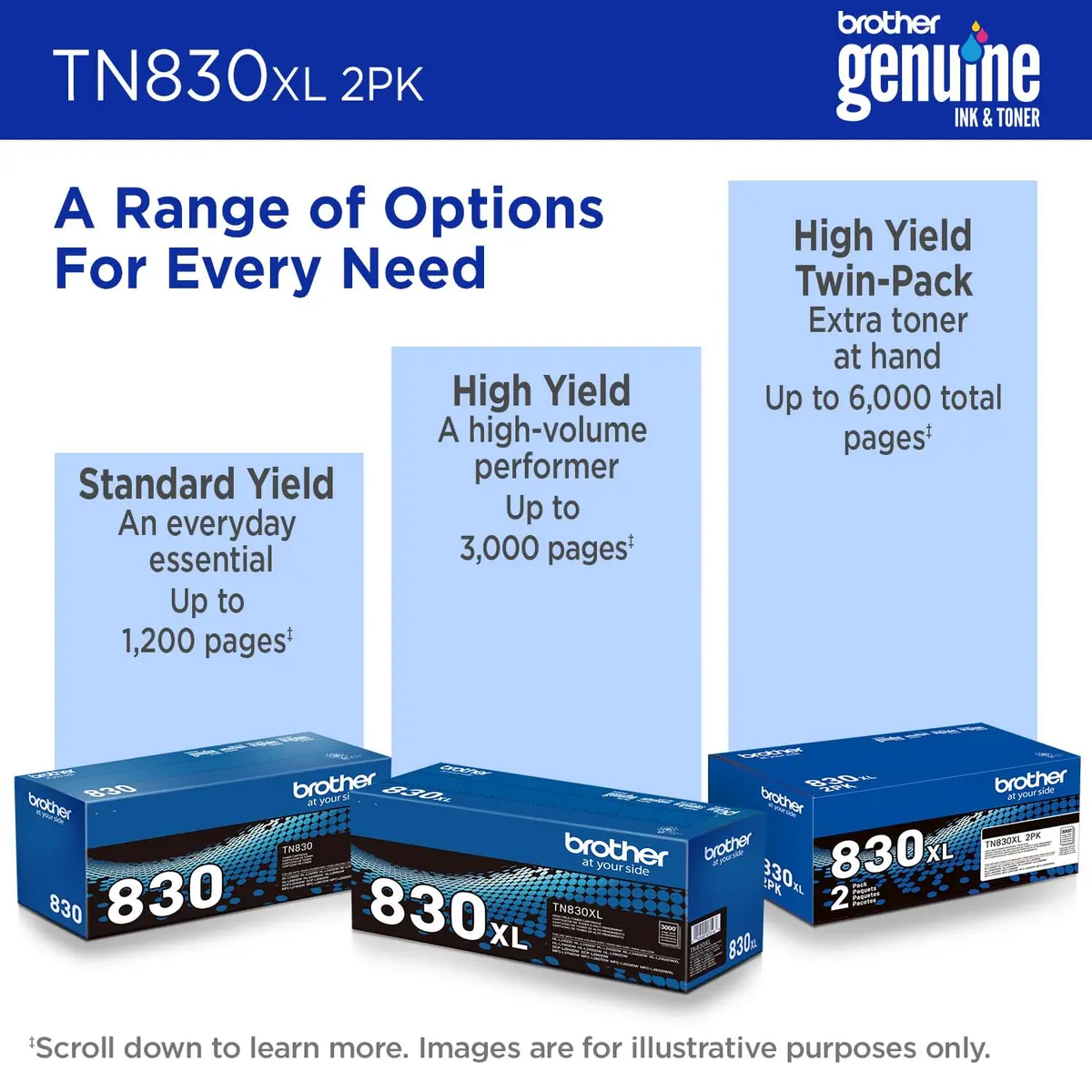 Brother Genuine TN830XL Black High Yield Toner Cartridge 2-Count | Print up to 3,000 Pages Each - view 6