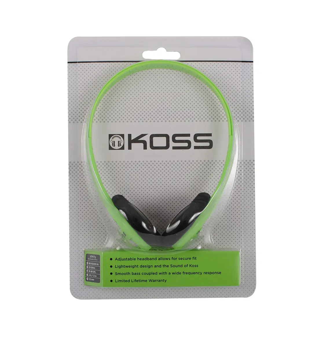 Koss KPH7G Portable On-Ear Headphone with Adjustable Headband - Green, 8.7 x 6.2 x 2.0, (Pack of 6) - view 2