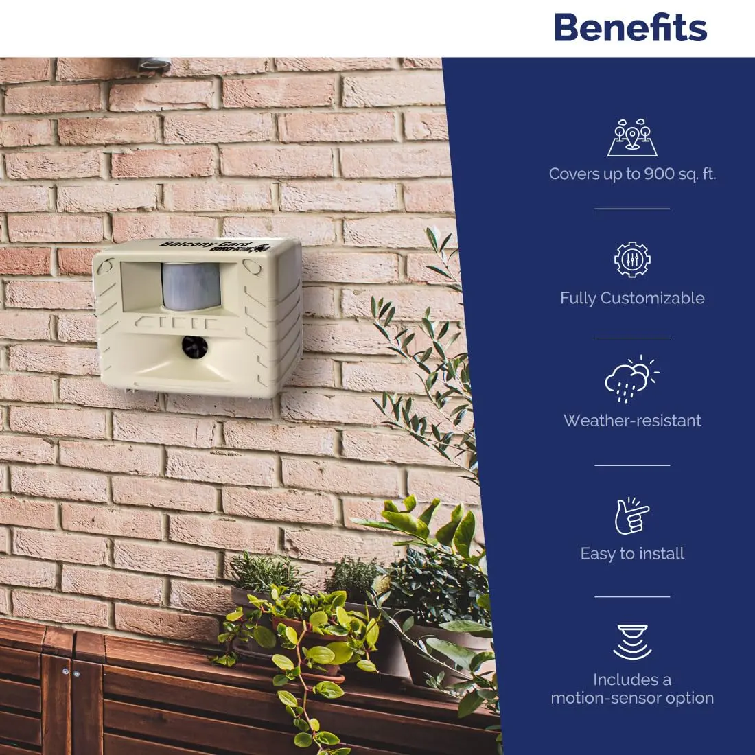 Bird-X Balcony Gard Ultrasonic Bird Preventer, Outdoor Bird Decoy with Motion-Sensor, Covers up to 900 sq. ft., 15-25 kHz Frequency | Humane Bird Deterrent - view 6